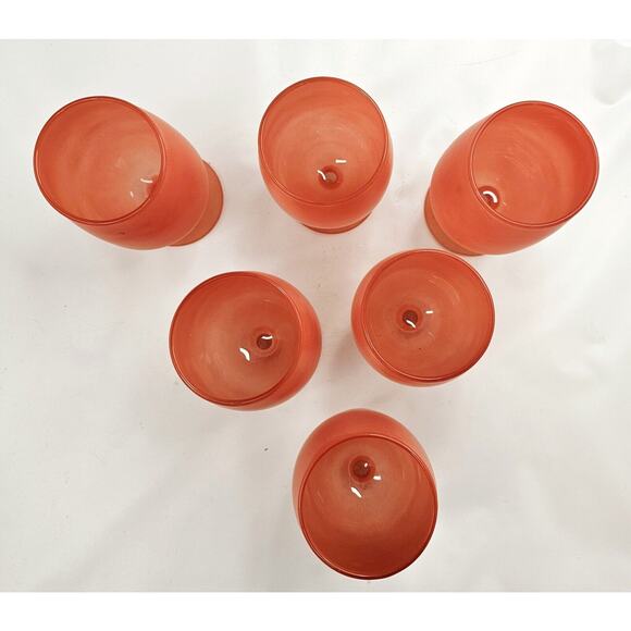 Vtg MCM Rainbow Glass Co Orange-Red Frosted Footed Goblet Set Of 6 Matte Finish - Picture 4 of 6